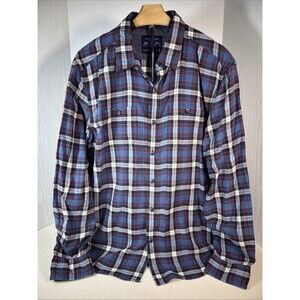 American Eagle Blue Red White Plaid Long Sleeve Cotton Athletic Fit Men's XL